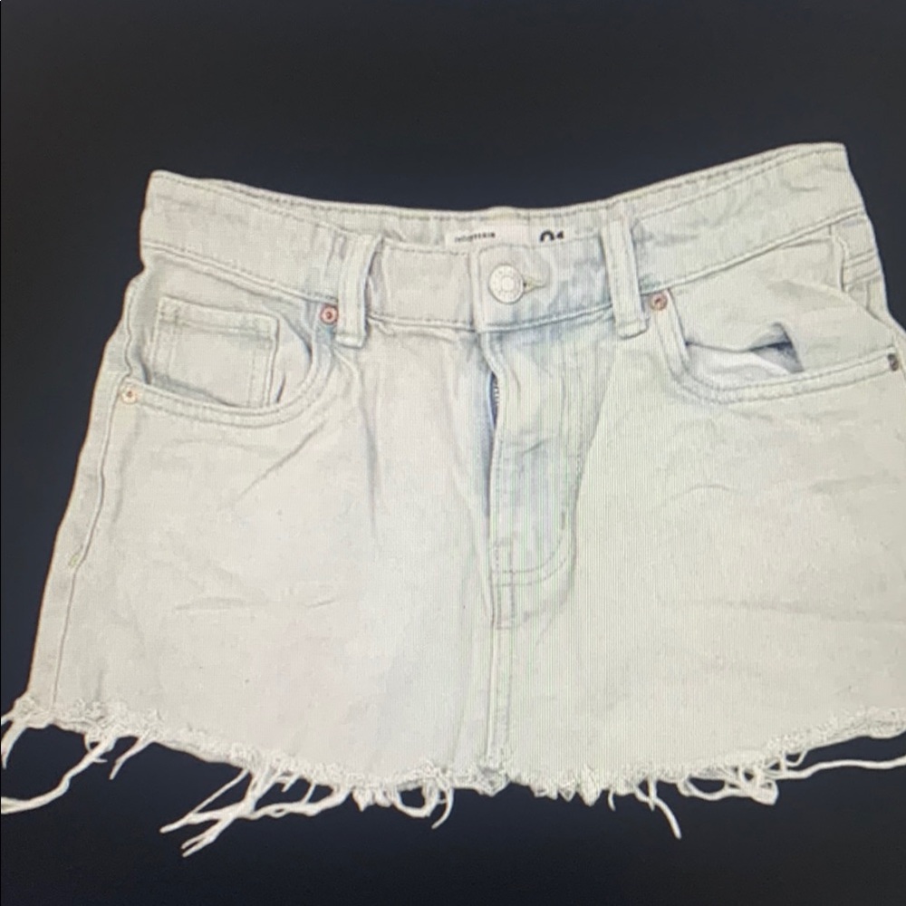 Light Denim Frayed Mini Skirt